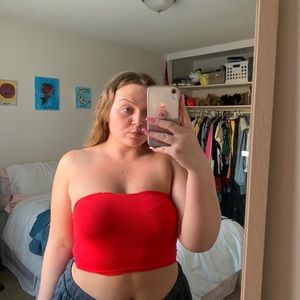 Red spandex material tube top